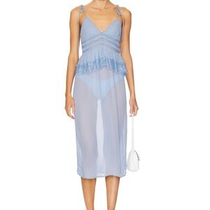 Free People Sheer Blue Lace Chemise